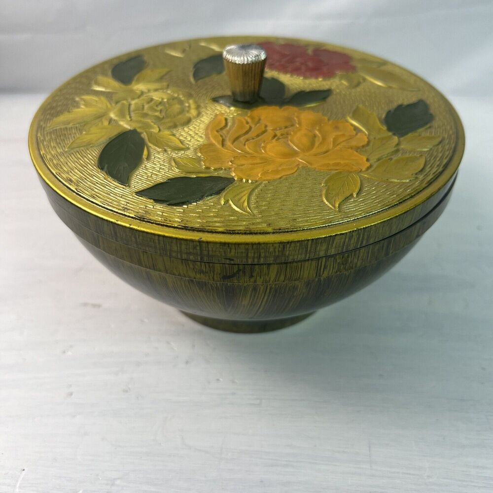 Vintage Giftwood Floral Enamel Box Japan